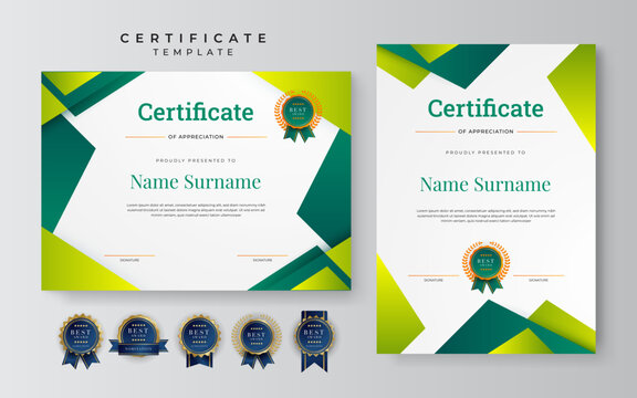 Appreciation and Achievement Certificate Template Design. Set certificate template with dynamic and futuristic polygonal color and modern background.