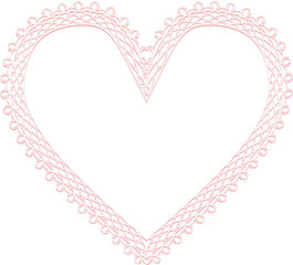 Set of openwork white frames in the shape of lace hearts. Design elements on pink background - obrazy, fototapety, plakaty