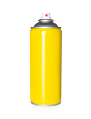 Yellow can of spray paint on white background