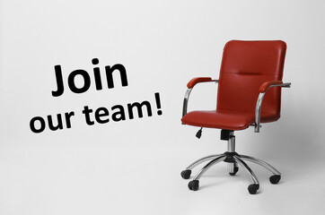 Office chair and text JOIN out team on white background