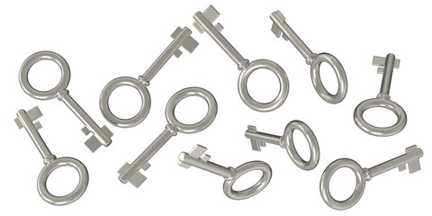 3d realistic set of old vintage keys