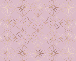 Abstract geometric seamless pattern with rose gold decorative tiles.
