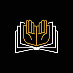 Muslim praying hands and book icon.