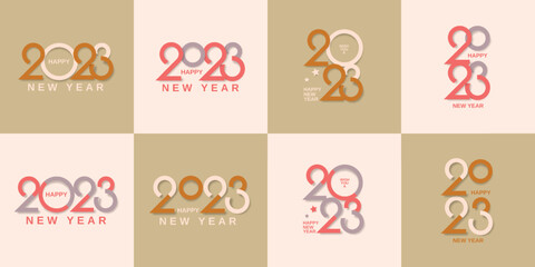 Set of happy new year 2023 modern logo design style
