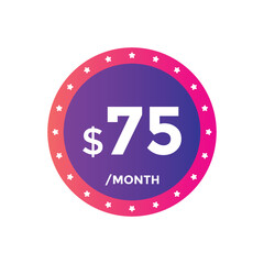 75 dollar price tag. Price $75 USD dollar only Sticker sale promotion Design. shop now button for Business or shopping promotion
