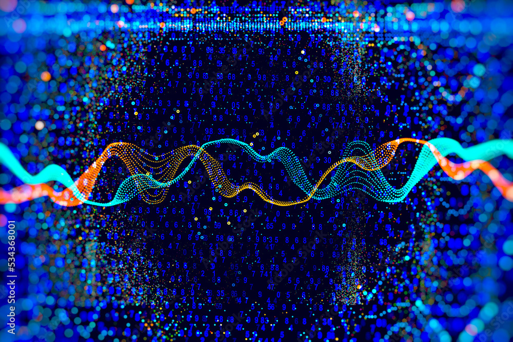 Poster data science abstract technological background in vibrant colors with blured waves. futuristic hi-te