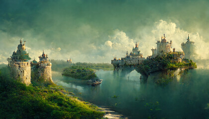 Fototapeta premium Beautiful castle sea illustration