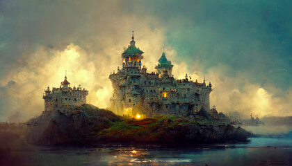 Fototapeta na wymiar Beautiful castle sea illustration