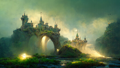 Beautiful castle sea illustration