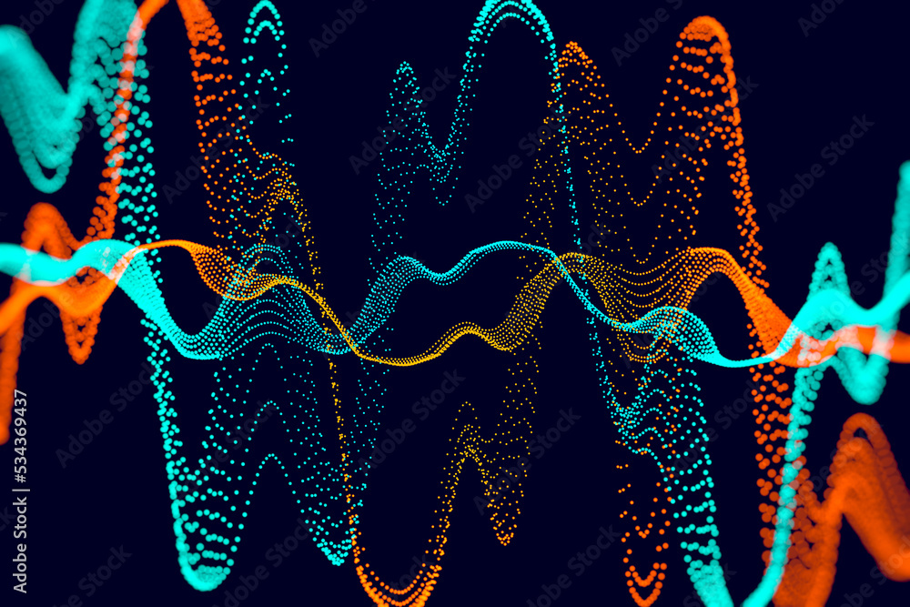 Poster data science abstract technological background in vibrant colors with blured waves. futuristic hi-te