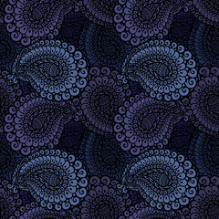 Seamless pattern with hand drawn paisley element. Tribal ethnic seamless pattern. Vintage paisley, design for any purposes. Ethnic ornamental background. Vector illustration.
