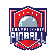 Pinball Game Arcade Vintage Retro Badge Emblem Hipster Logo Vector Icon Illustration. Pinball Championship with Star, Ball and Flipper