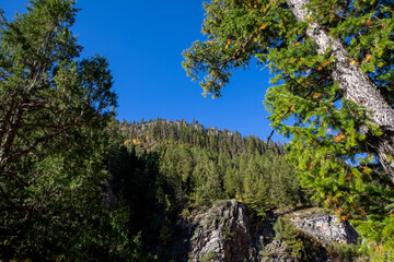 Mountain top with blue sky