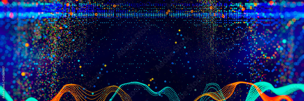 Poster data science abstract technological background in vibrant colors with blured waves. futuristic hi-te