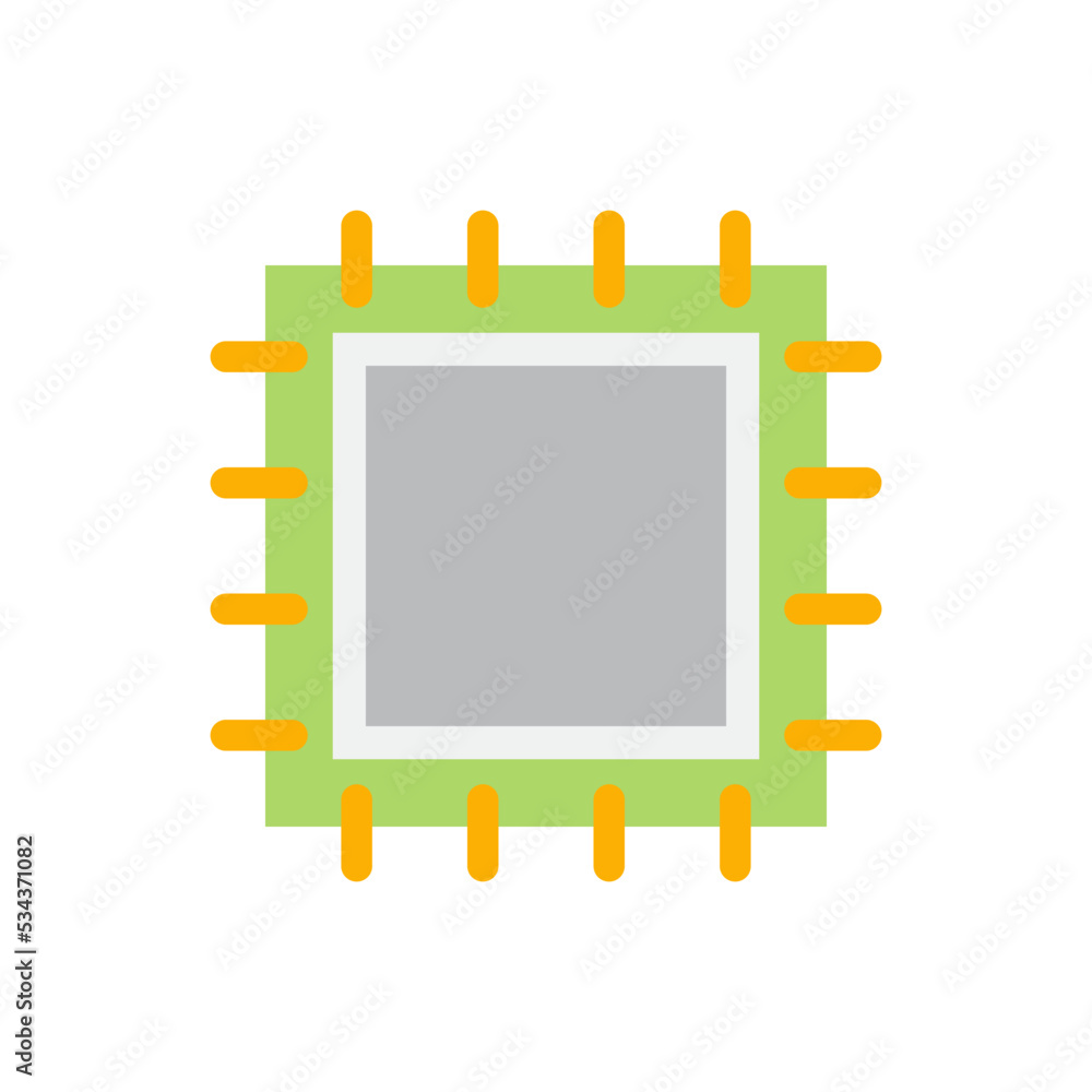 Poster microprocessor, processor icon in color, isolated on white background