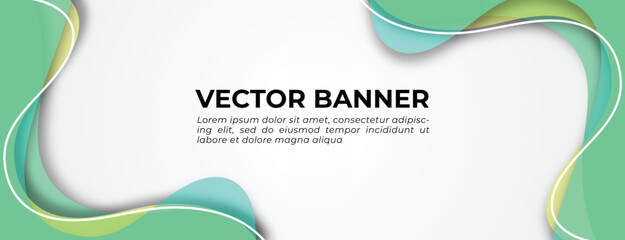 Green Banner with Abstract Wavy Shapes Design
