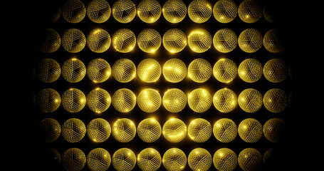 Render with golden spheres with bright highlights on black