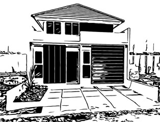 house design sketch, home interior and exterior designs sketch no background and PNG format