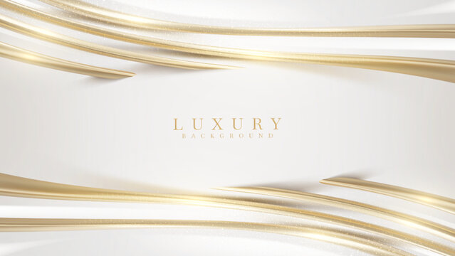 White luxury background with golden curve line element and glitter light effect decoration. Vector illustration.