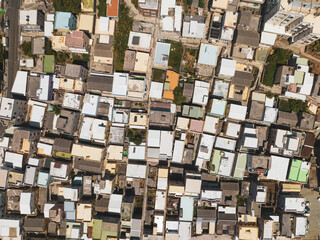 Aerial view of village house rooftops in Penghu ,Taiwan.