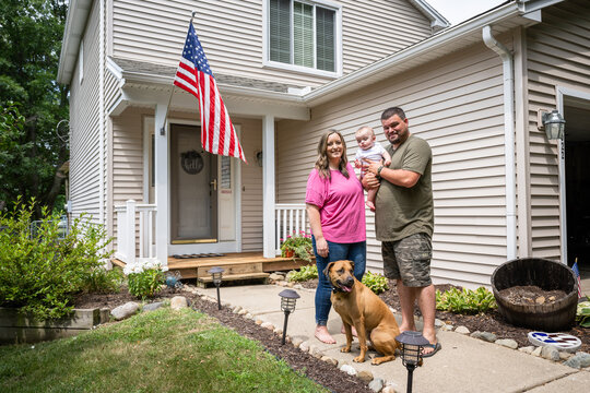 Marine veteran with service dog and family living life.