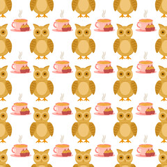 a cute fairy owl and a cup of fragrant tea