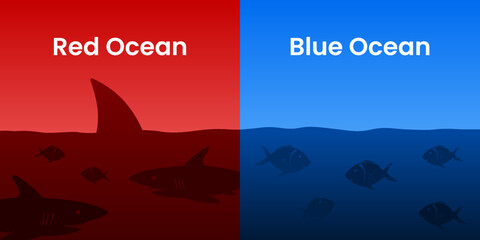 Blue Ocean compares with Red Ocean. Business marketing presentation.
