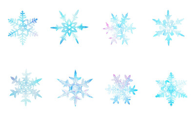 水彩で描いた雪の結晶のイラスト　背景イラスト　Illustration of  snow crystal painted by watercolor
