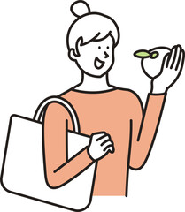 野菜や果物を選んでいる女性のイラスト素材