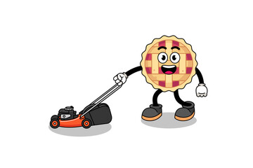 apple pie illustration cartoon holding lawn mower