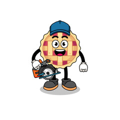 Cartoon Illustration of apple pie as a woodworker