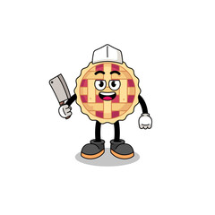 Mascot of apple pie as a butcher