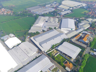 Obraz premium Abstract Defocused Blurred Background aerial textile factory which is the economic center in the Cikancung area - Indonesia. Not Focus