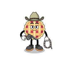 Character mascot of apple pie as a cowboy