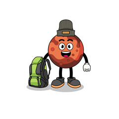 Illustration of mars planet mascot as a hiker