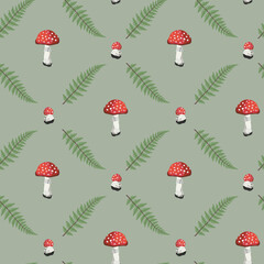  Autumn Mushrooms seamless pattern -  Vector illustration 