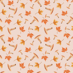  Autumn Mushrooms seamless pattern -  Vector illustration 