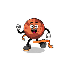 Mascot cartoon of mars planet running on finish line