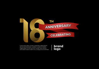 18 years anniversary logo with gold and red emblem on black background