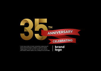 35 years anniversary logo with gold and red emblem on black background