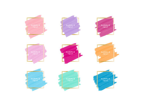 カラフルなペイントフレームセット Colorful paint brush stroke with gold frame set