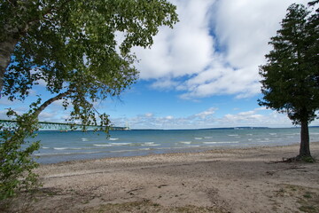 Mackinaw bridge over Lake Superior and Lake Huron