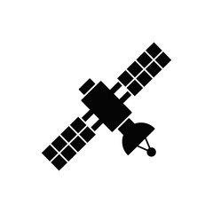 Satellite icon in black flat glyph, filled style isolated on white background