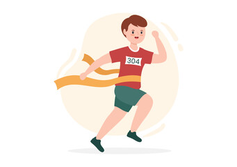 Fototapeta na wymiar Running Racing Template Hand Drawn Cartoon Flat Illustration People Jogging for Long Distance Run Marathon Tournament Sport