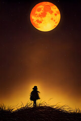 Obraz na płótnie Canvas Creepy scarecrow under a full moon. 