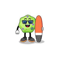 Mascot cartoon of amoeba as a surfer