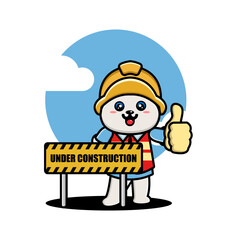 Cute polar construction worker cartoon