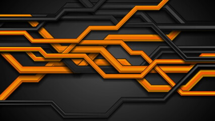Orange and black 3d circuit board lines abstract background