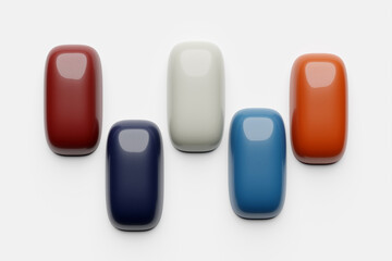 Five multi-colored volumetric blocks. Samples for painting