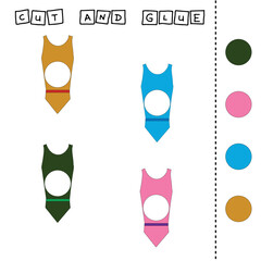 Educational activity, riddle for preschool kids.  Cut ang glue peace of swimsuites